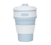Taza de café plegable de silicona con tapas, sin BPA - Ideal para senderismo y al Aire Libre (Azul Claro)