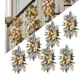 Guirnalda navideña preiluminada inalámbrica de 24 pulgadas, 6 guirnaldas navideñas artificiales con forma de lágrima, guirnalda navideña preiluminada con luces, nuevas decoraciones navideñas de 2024 para escaleras, decoración del hogar, porche y escaleras