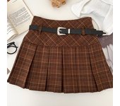 Woolen Plaid Skirt with Belt Boxy Pleated Checkered Mini Skirt with Bulit-in Shorts Women Teenage Girl Academia Outfit