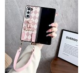 Fashion Cute Metal Bear Short Chain Leather Case For Samsung Galaxy Z Fold 5 Case For Galaxy Z Fold 4 Z Fold3 Shockproof Case