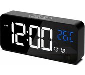 Reloj despertador digital, reloj digital LED Reloj despertador digital con temperatura/repetición/2 alarmas/12/24 horas/puerto de carga