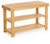 Banco zapatero de bambú, 3 estantes, 70x28x45 cm, ideal para entradas, baños, salas de estar y pasillos, color blanco o madera