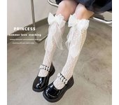 Summer Baby Girls Thin Lolita Bow Lace Bow Fishnet Knee High School Uniform Princess Socks Match With Skirt For Kids Party