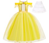 Girl Belle Dress Beauty Cosplay Costume Princess Yellow Deluxe Outfit Children Birthday Party Elegant Gown Fairy Disguise Sets