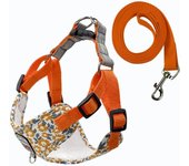 Floral Dog Harness Leash Set Reflective Adjustable Cat Chest Strap Breathable No Pull Pet Harness Vest French Bulldog