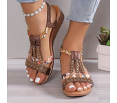 Women Wedge Sandals Rhinestone Braided Band Elastic Strap Slip On Shoes Versatile Outdoor Beach Sandals