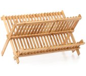 Organizador de cocina, estante plegable para platos de 2 niveles, soporte de secado de bambú Retro, soporte plegable para utensilios naturales, restaurante