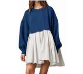 Oversized Sweatshirt Dress Women Long Sleeve Crew Neck Patchwork Pullover Tops Sweatshirt Jump Mini Dress