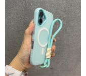 Funda de lujo 3 en 1 con cordón Magsafe para iPhone 16 15 14 Plus 13 12 Pro Max, funda suave mate transparente magnética con
