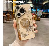 KEYSION Shockproof Case for Huawei Pura 70 Ultra 70 Pro+ Butterfly Ring Stand Phone Back Cover for Huawei P60 Pro P60Art P50 P40