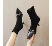 Nuevas botas delgadas versátiles botas cortas de mujer botas de tacón pequeño de lana comodidad de las mujeres