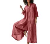 Cotton enWomen Oversized Vintage Button Jumpsuit Summer Women Casual Beach Playsuit Wide Legs Pants Loose Romper