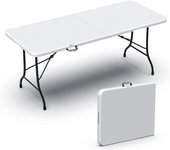 180 x 75 cm,  Mesa Plegable Multifuncional Mesa de Fiesta con Asa de Transporte, para Jardín, Terraza, Balcón, Blanco