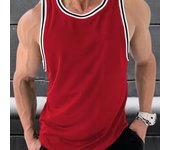 Camiseta sin mangas de punto con patrón de rayas de color sólido para hombre, con cuello y puños estampados con patrón de rayas