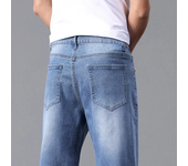 Pantalones vaqueros elásticos de algodón alto para hombres pierna recta suelta 2025 verano Slim Fit suave cómodo transpirable pantalones casuales para hombres