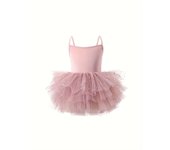 1pc Girls' Sleeveless Tutu Dress, Polyester Knit Ballet Skirt with Sparkling Tulle, Basic Style, Mid-Length, Tiered Hem, Stretch Fit, All-Season Casual Dance