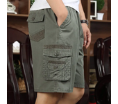 Pantalones deportivos Cargo rectos para hombre, ropa de verano de cintura alta con botones elásticos y bolsillos de Color liso, pantalones cortos Vintage de calle alta
