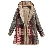 Women's coat Printing Thick Fleece Hooded Long Jacket