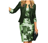 2 Pcs/Set Women Coat Dress Suits Set Floral Print Sheath Midi Dress Open Stitch Dress Suit Jacket Women Outfit Set