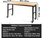 SucceBuy Adjustable Height Workbench,Garage Table with Power Outlets, Hardwood Top, Metal Frame, Swivel Casters