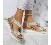 Sandalias de cuña casuales para mujer, estilo boho, zapatos de punta abierta, sandalias de verano casuales