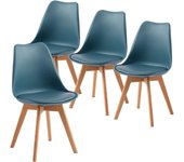 Pack de 4 Sillas Comedor Sillas de Cocina Nórdico con Asiento Tapizado y Las piernas de Madera de Haya Maciza - Azul Mentol