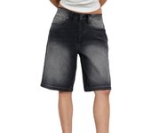 Maemukilabe Y2K Loose Fit Denim Shorts Pants Women Low Rise Wide Leg Knee Length Oversized Jeans Shorts Retro Grunge Streetwear