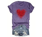 New Petal Heart Valentine's Day Round Neck Short Sleeve Casual T-Shirt for Summer
