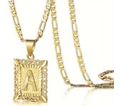 18 carat gold emblem necklace with male and female initials pendant