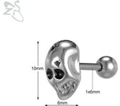 ZS 1 Piece Gothic Punk Skull Stainless Steel Stud Earring For Women Men CZ Crystal Ear Helix Conch Cartilage Piercings Jewelry