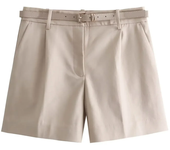 pantalones cortos de cintura alta para mujer, pantalón informal con cinturón de Color sólido, de pierna ancha, Color blanco