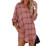 Women's shirt, long sleeved V-neck top, checkered print