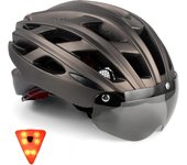 Adulto con Visera Magnético KINGLEAD Casco MTB Bici con Luz Trasera Casco Ciclismo Hombre Extraíble Forro Cascos Bicicleta Montaña Carretera Adultos Hombres y Mujeres Ajustable
