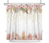 Green Plant Leaf Vines Flowers Shower Print Modern Nordic Minimalist Polyster Home Decor Bathroom Curtain with Hooks