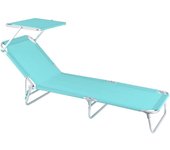 Tumbona Playa con Parasol, reclinable de 3 Posiciones Convertible en Cama Verde Aguamarina de Aluminio y textileno de 190x58x25 cm