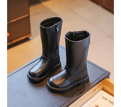 Botas largas de piel sintética para niña, botines altos de color negro, cálidos, a la moda, para motocicleta, sencillos y clásicos, otoño e invierno, 2024