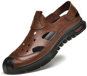 Sandalias de hombre verano 2025 nuevas de piel de vaca para exteriores, zapatos con agujeros huecos, zapatos de playa para hombre de dos usos, suela gruesa