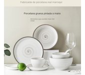 cuchara de plato, combinación doméstica, platos, horno de microondas, cielo estrellado arremolinado, 8 cabezas para una persona