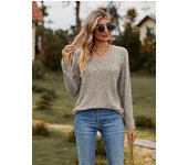 Women's V-neck sharp edged long sleeved shirt, autumn T-shirt