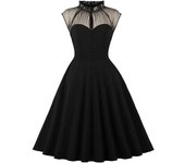 2024 New Retro Temperament Big Swing Mid Casual Women Halloween Mesh Patchwork Flying Sleeves Elegant Vintage Dress