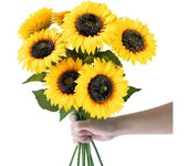 8pcs Flores de Girasoles Artificiales con Tallos diámetro 40cm, grande Girasoles Artificiales Decoracion, Sunflowers Artificial Flowers Flor Falsa Jarrones Decoracion Oficina en casa (8 grandes)