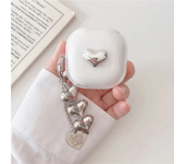 Cute Silver Love Heart Headphones Clear Soft Case For  Galaxy Buds Live/Buds 2 Pro/Buds FE With Love Heart Pendant Cover