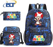 Mario printed student school bag set Children's shoulder bag backpack pencil case 3-piece set