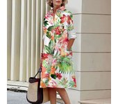 Elegant autumn shirt to fashionable loose long sleeved office women's green and red lapel dress