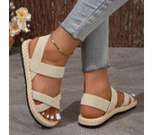 Women's Cross Strap Sandals, Casual Solid Color Slip On Ankle Strap Flat Shoes, Minimalist & Lightweight Outdoor Shoes