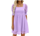 2023 women's casual summer Flowy Beach square neck flashlight short sleeved pleated paired with bow mini dress