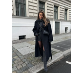 Women's oversized loose double button lapel coat, black wool long coat with belt, autumn and winter women's coat