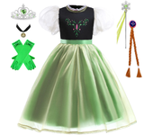 Disfraz de princesa Anna verde para niñas pequeñas, disfraz de Halloween, vestido elegante para fiesta de cumpleaños, vestido de vacaciones carvinal