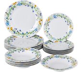 30x30x4.5 Vajilla de Porcelana y Gres de 18 Piezas, Vajilla de Color para 6 Personas, Plato Hondo, Plato Llano, Fruta o Postre, Flores Silvestres