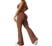 Women Gym Set Training Yoga Suit Sportswear Sports Jumpsuit Fiess Rompers Stretch Female High Waist Seamless Flare Pants
